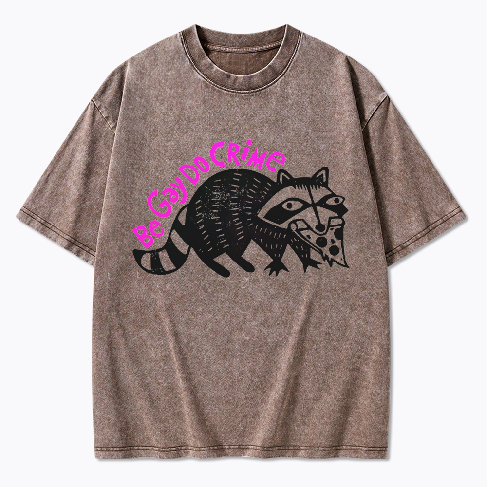 Be Gay Do Crime Pizza Raccoon Washed T-Shirt