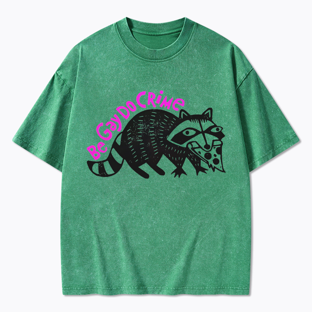 Be Gay Do Crime Pizza Raccoon Washed T-Shirt