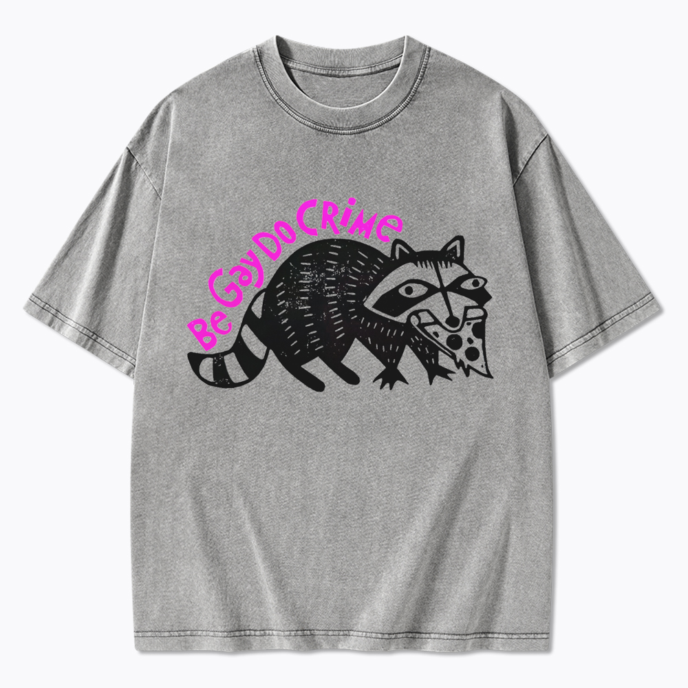 Be Gay Do Crime Pizza Raccoon Washed T-Shirt