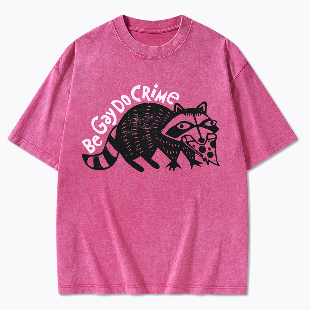 Be Gay Do Crime Pizza Raccoon Washed T-Shirt