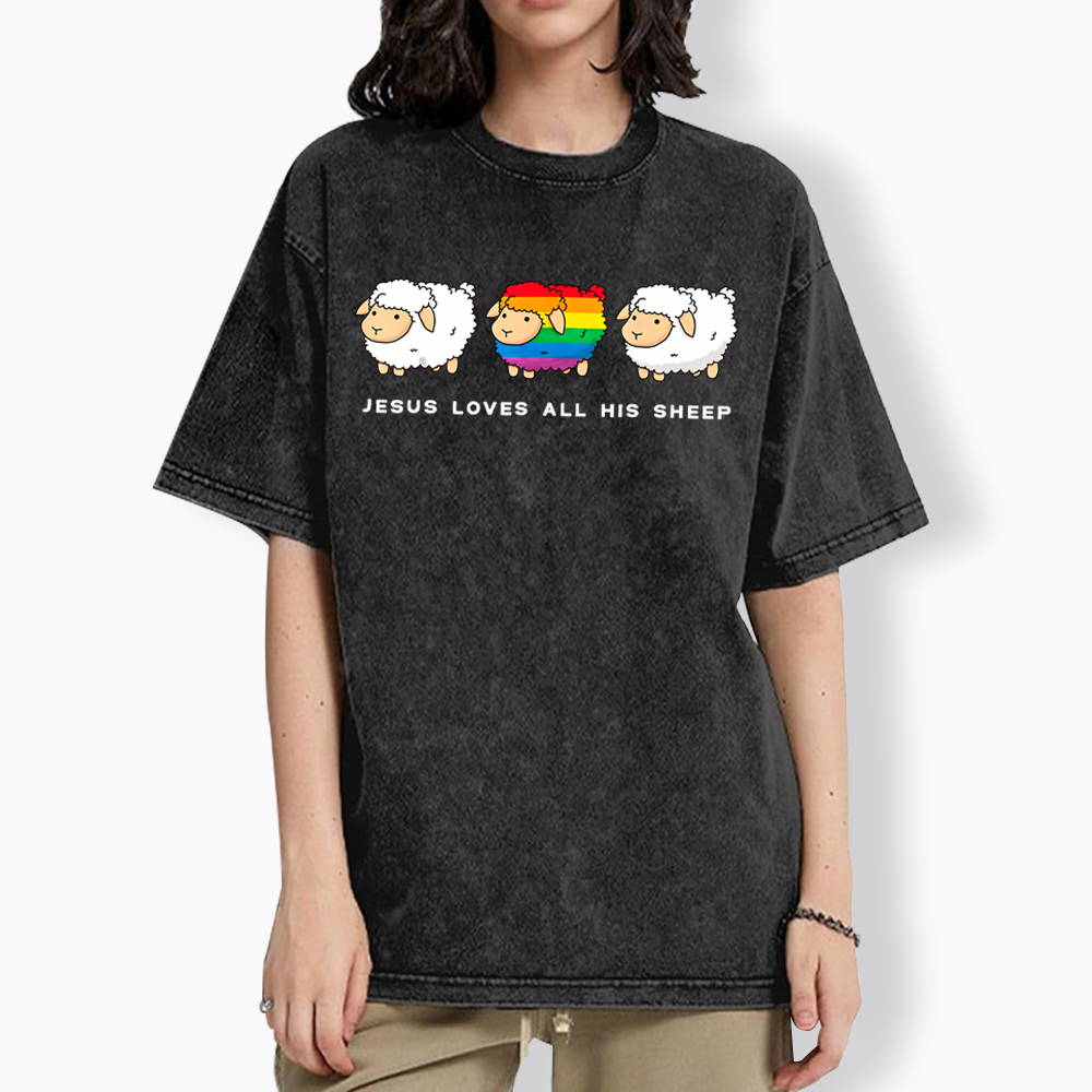 Jesus Loves All His Sheep Washed T-Shirt