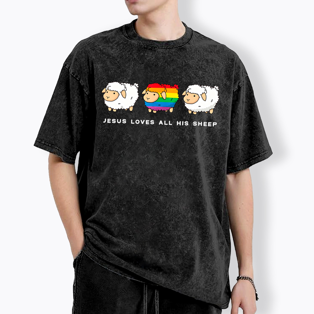 Jesus Loves All His Sheep Washed T-Shirt