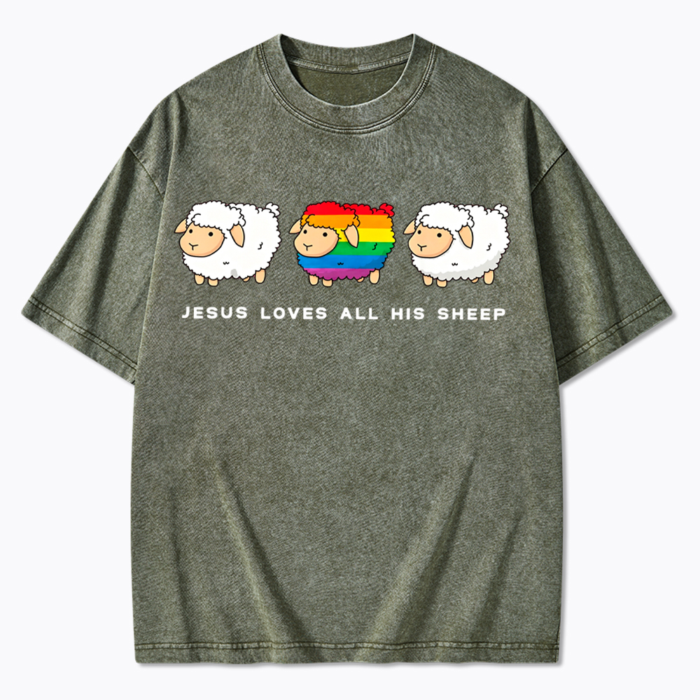 Jesus Loves All His Sheep Washed T-Shirt