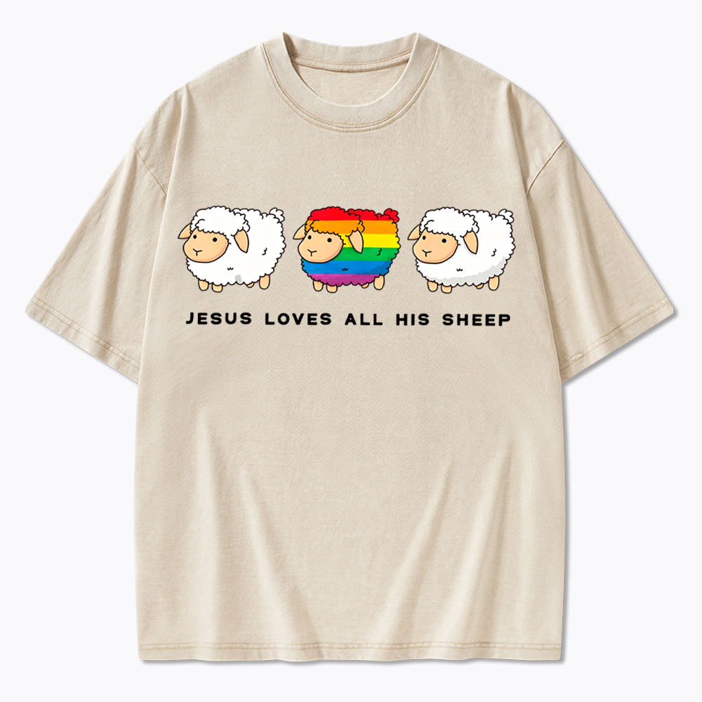 Jesus Loves All His Sheep Washed T-Shirt