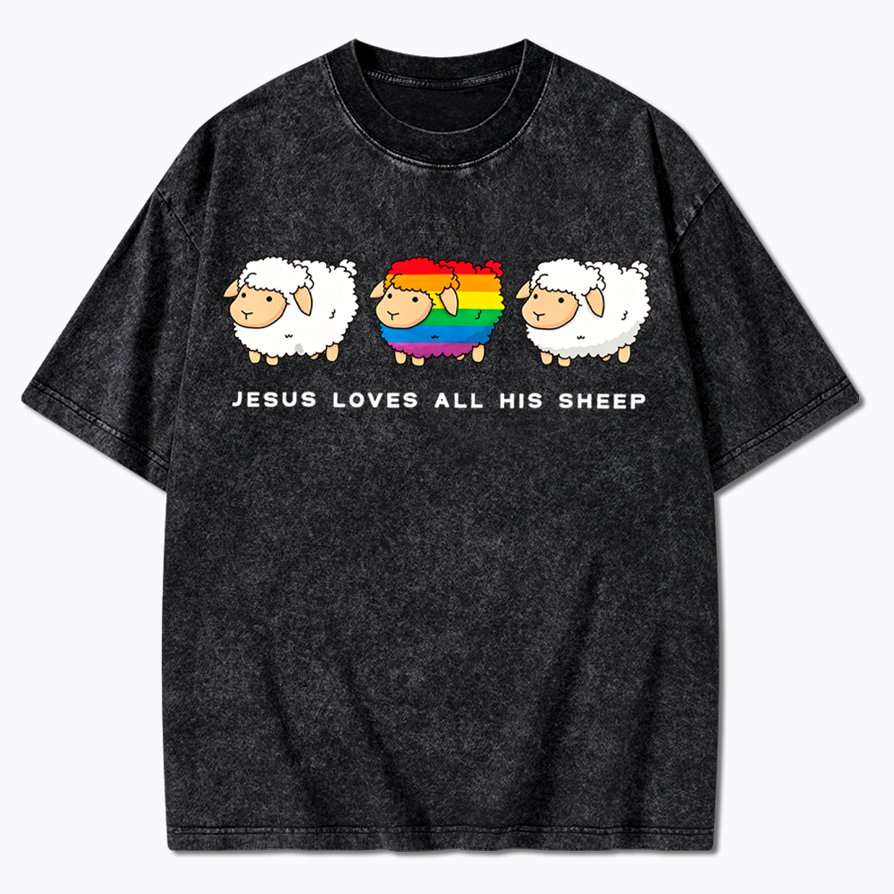Jesus Loves All His Sheep Washed T-Shirt