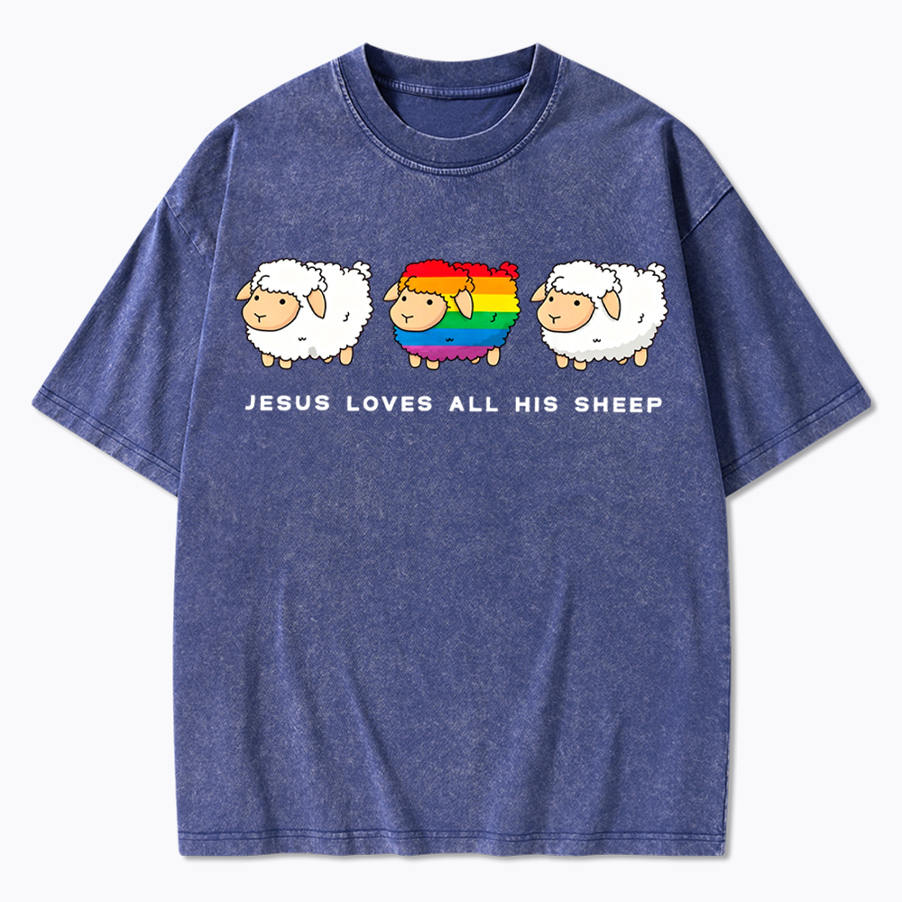 Jesus Loves All His Sheep Washed T-Shirt