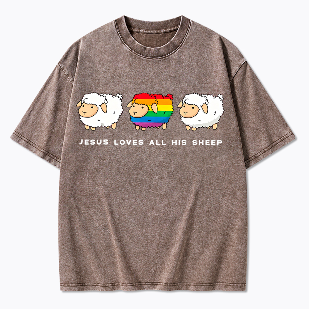 Jesus Loves All His Sheep Washed T-Shirt