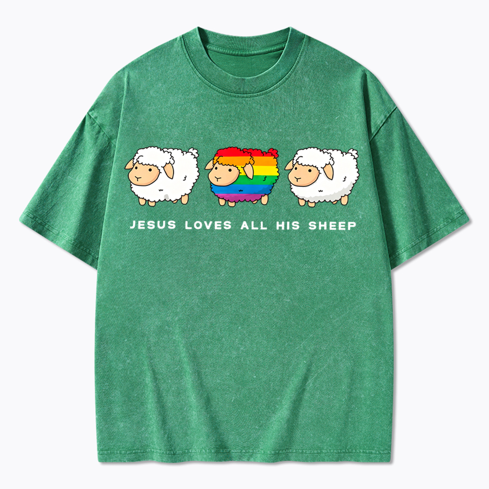 Jesus Loves All His Sheep Washed T-Shirt