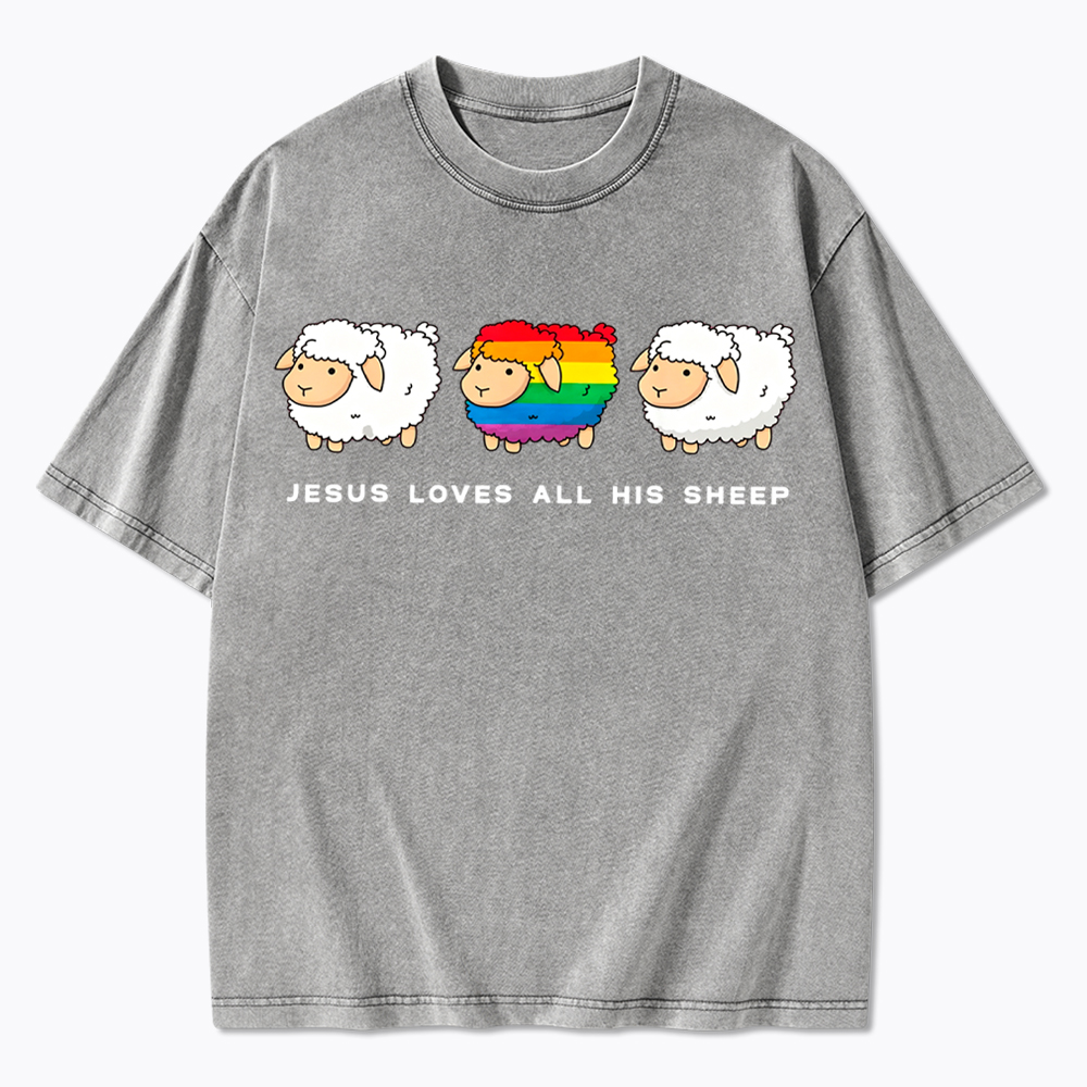 Jesus Loves All His Sheep Washed T-Shirt