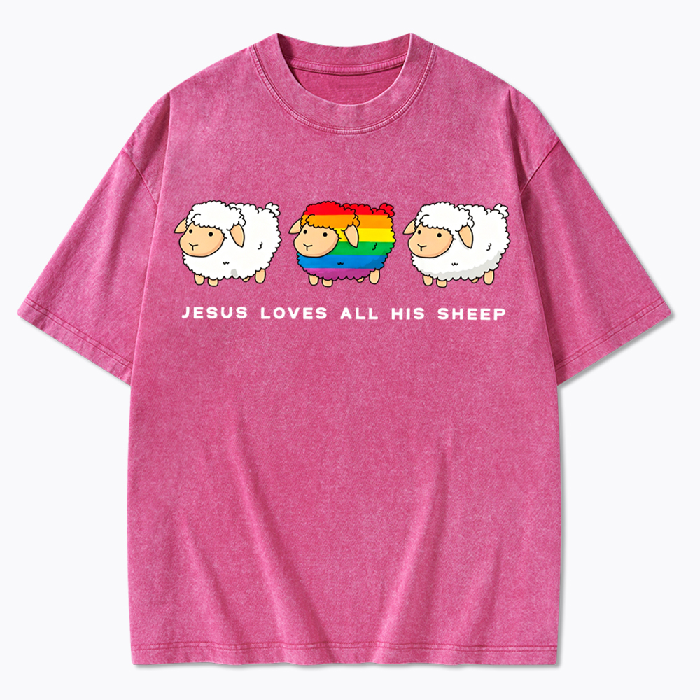 Jesus Loves All His Sheep Washed T-Shirt