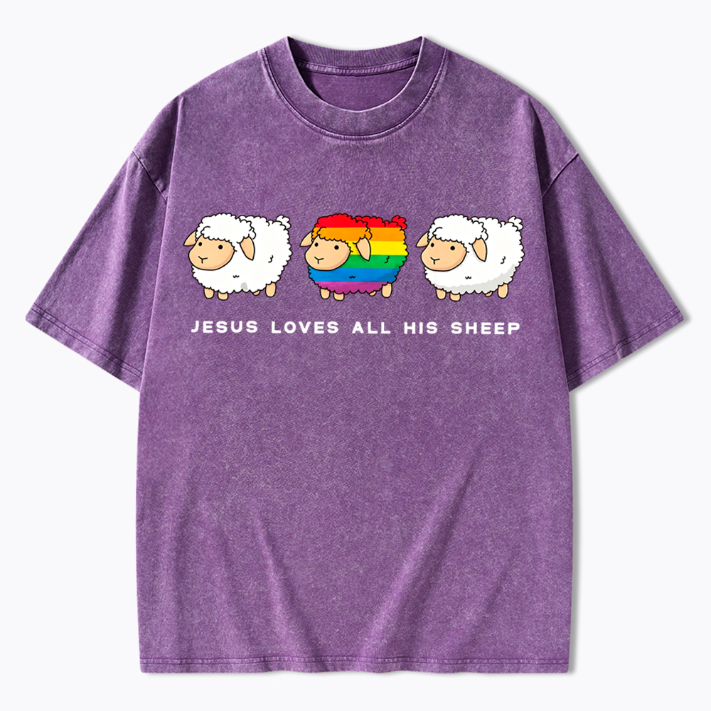 Jesus Loves All His Sheep Washed T-Shirt