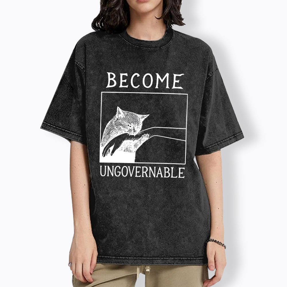 Become Ungovernable Black Cat Washed T-Shirt