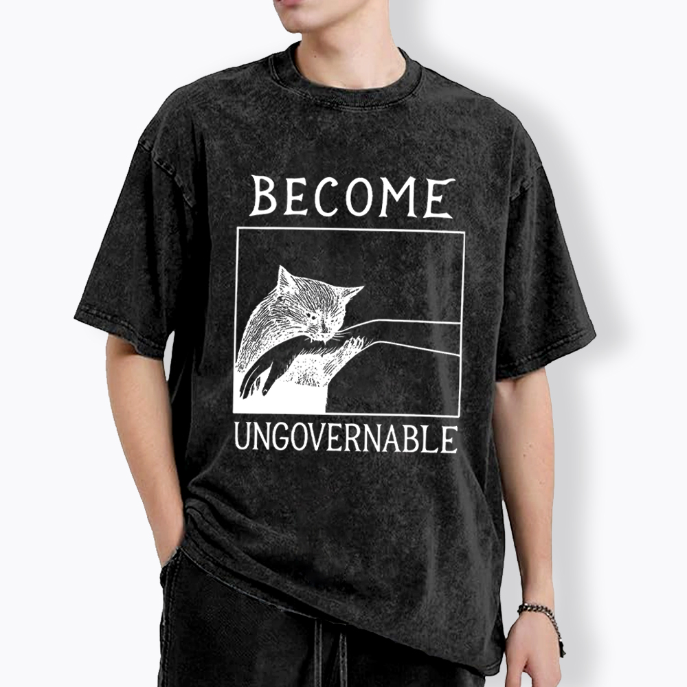 Become Ungovernable Black Cat Washed T-Shirt