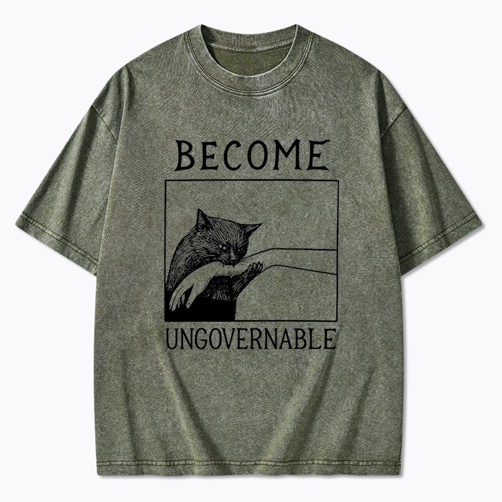 Become Ungovernable Black Cat Washed T-Shirt