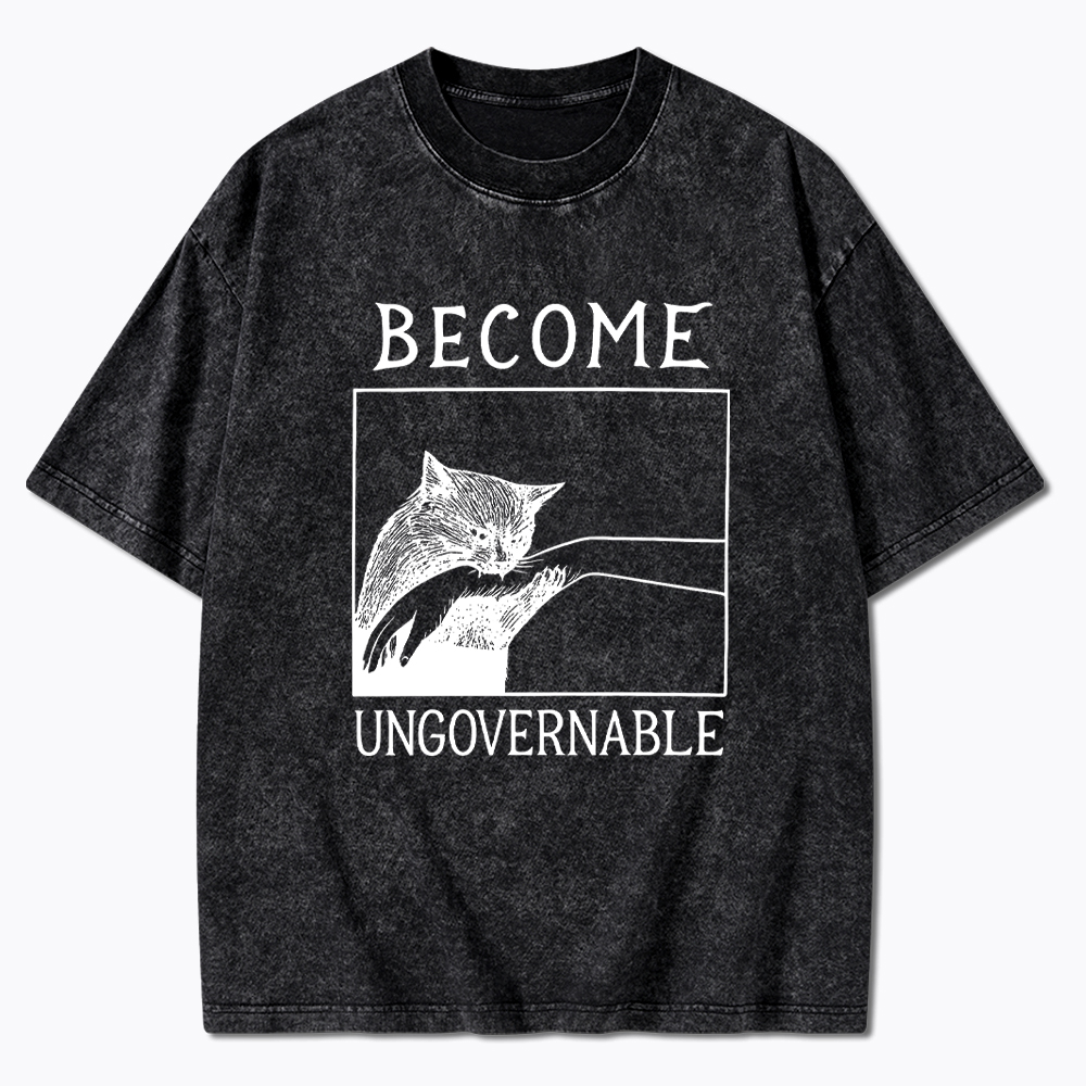 Become Ungovernable Black Cat Washed T-Shirt