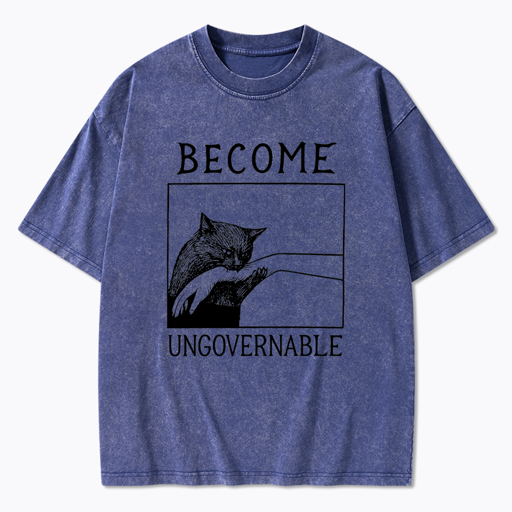 Become Ungovernable Black Cat Washed T-Shirt