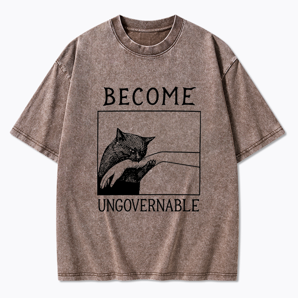 Become Ungovernable Black Cat Washed T-Shirt