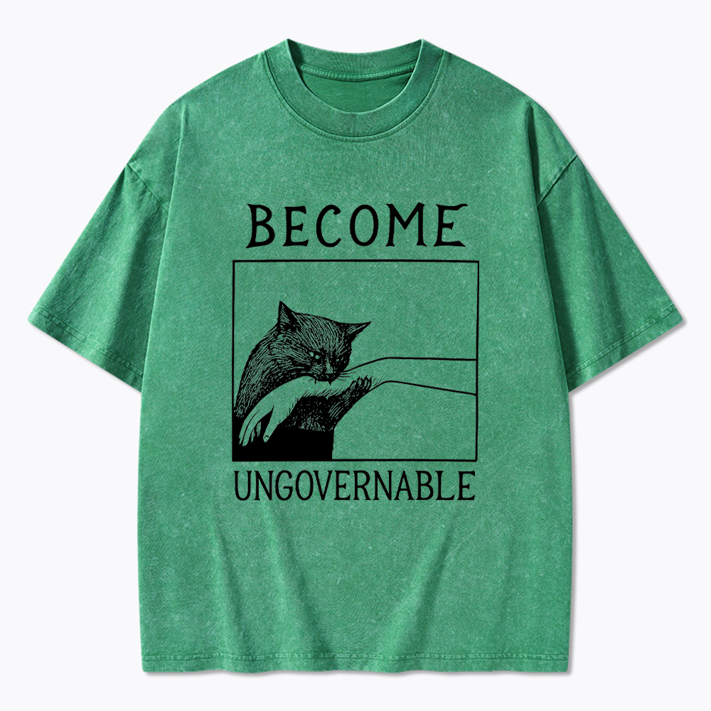 Become Ungovernable Black Cat Washed T-Shirt