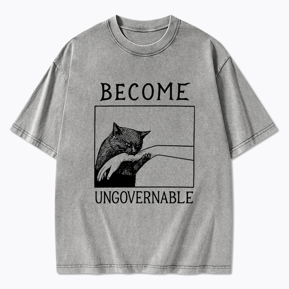 Become Ungovernable Black Cat Washed T-Shirt