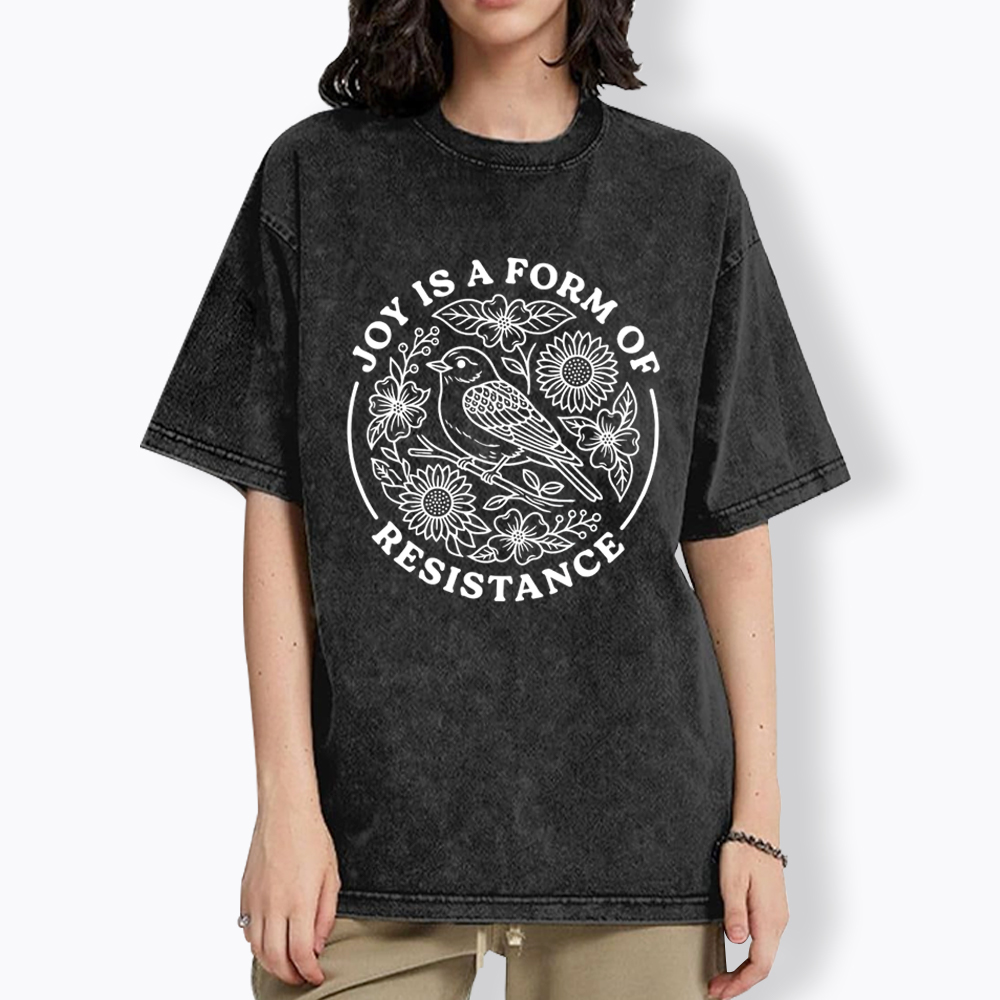 Joy Is Resistance Folk Art Bird Washed T-Shirt
