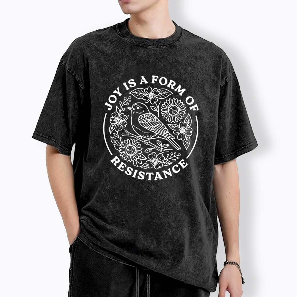 Joy Is Resistance Folk Art Bird Washed T-Shirt