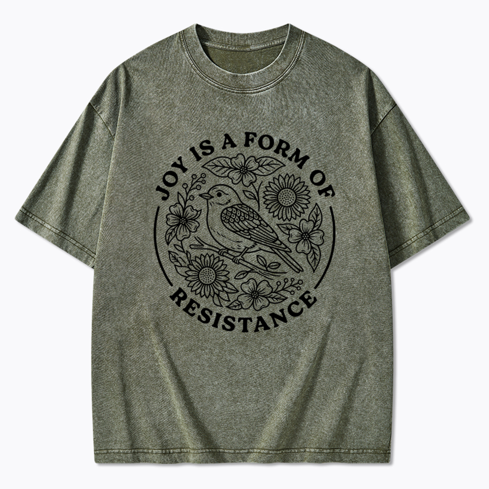 Joy Is Resistance Folk Art Bird Washed T-Shirt