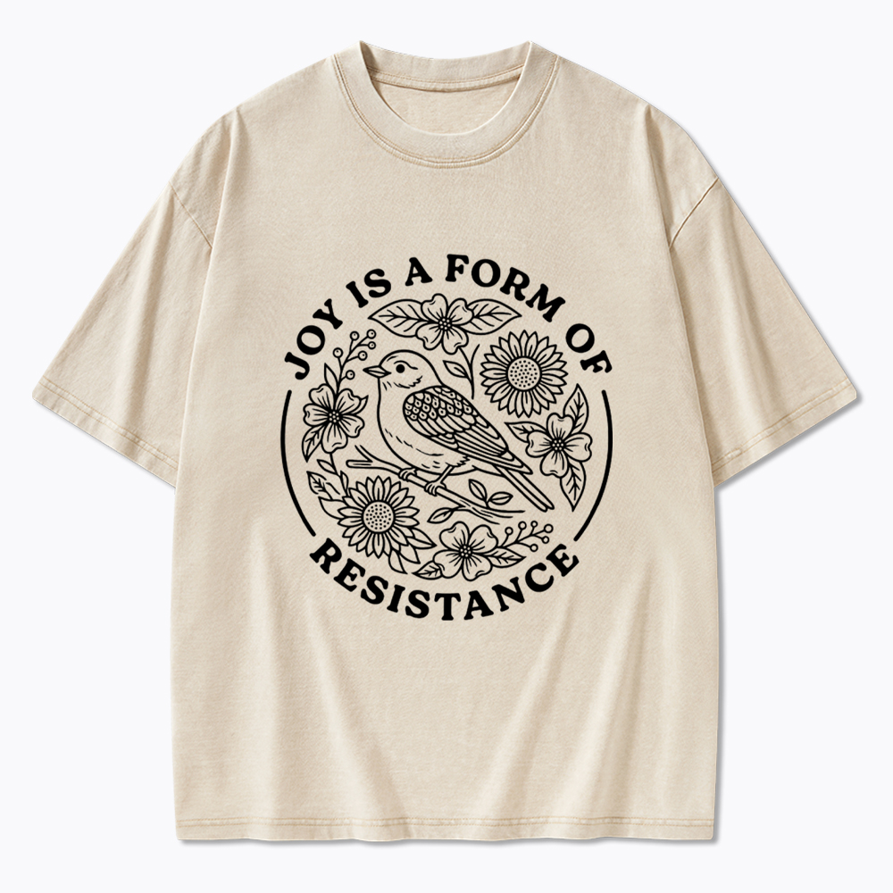 Joy Is Resistance Folk Art Bird Washed T-Shirt