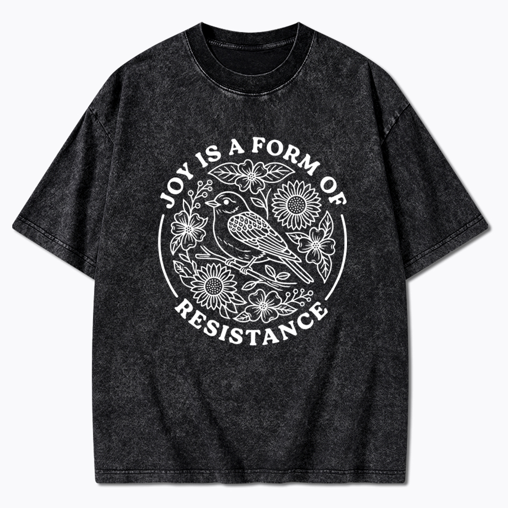 Joy Is Resistance Folk Art Bird Washed T-Shirt
