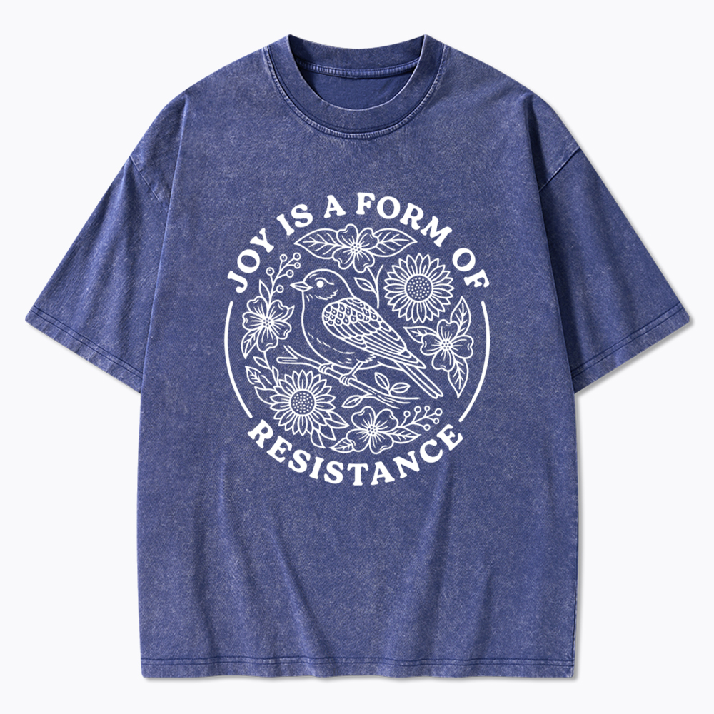Joy Is Resistance Folk Art Bird Washed T-Shirt