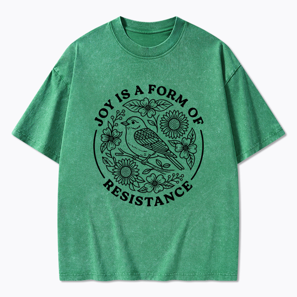 Joy Is Resistance Folk Art Bird Washed T-Shirt