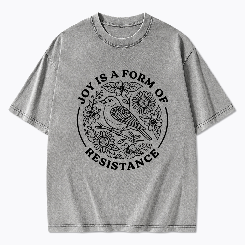 Joy Is Resistance Folk Art Bird Washed T-Shirt