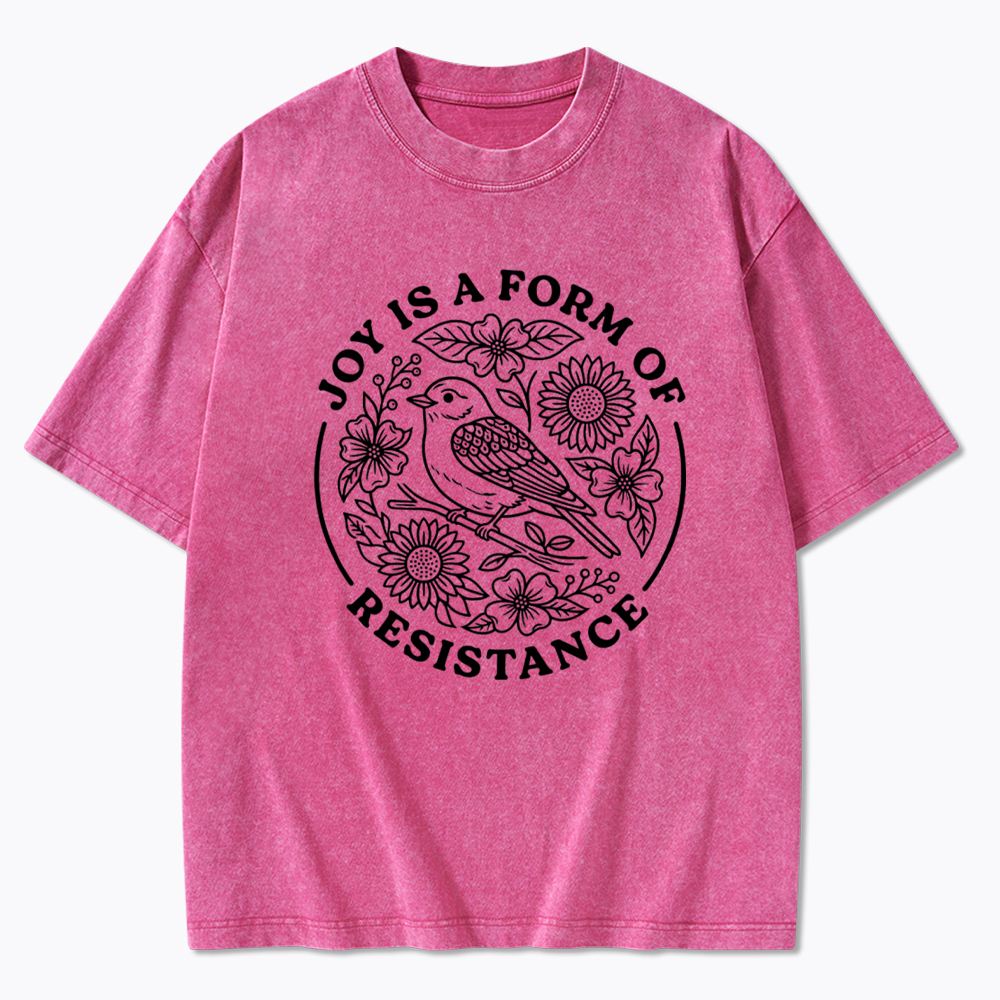 Joy Is Resistance Folk Art Bird Washed T-Shirt