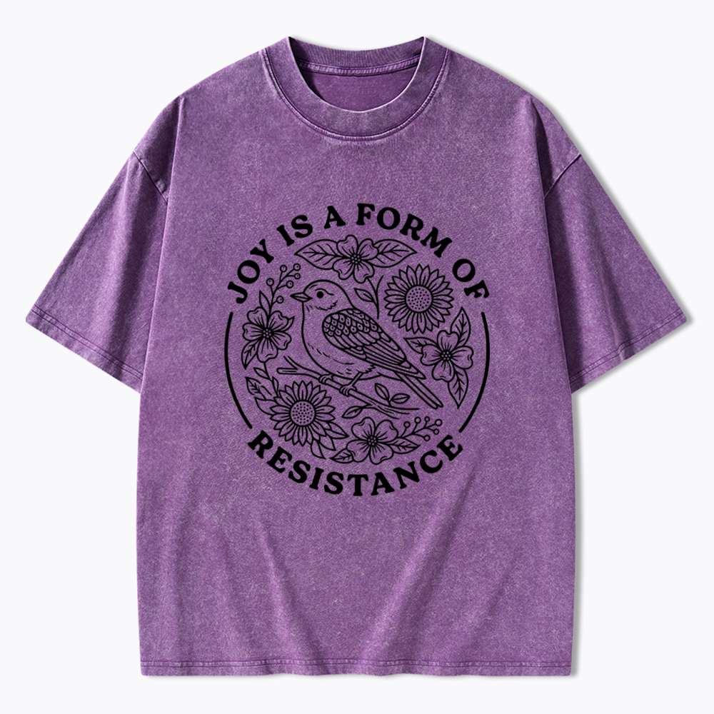 Joy Is Resistance Folk Art Bird Washed T-Shirt