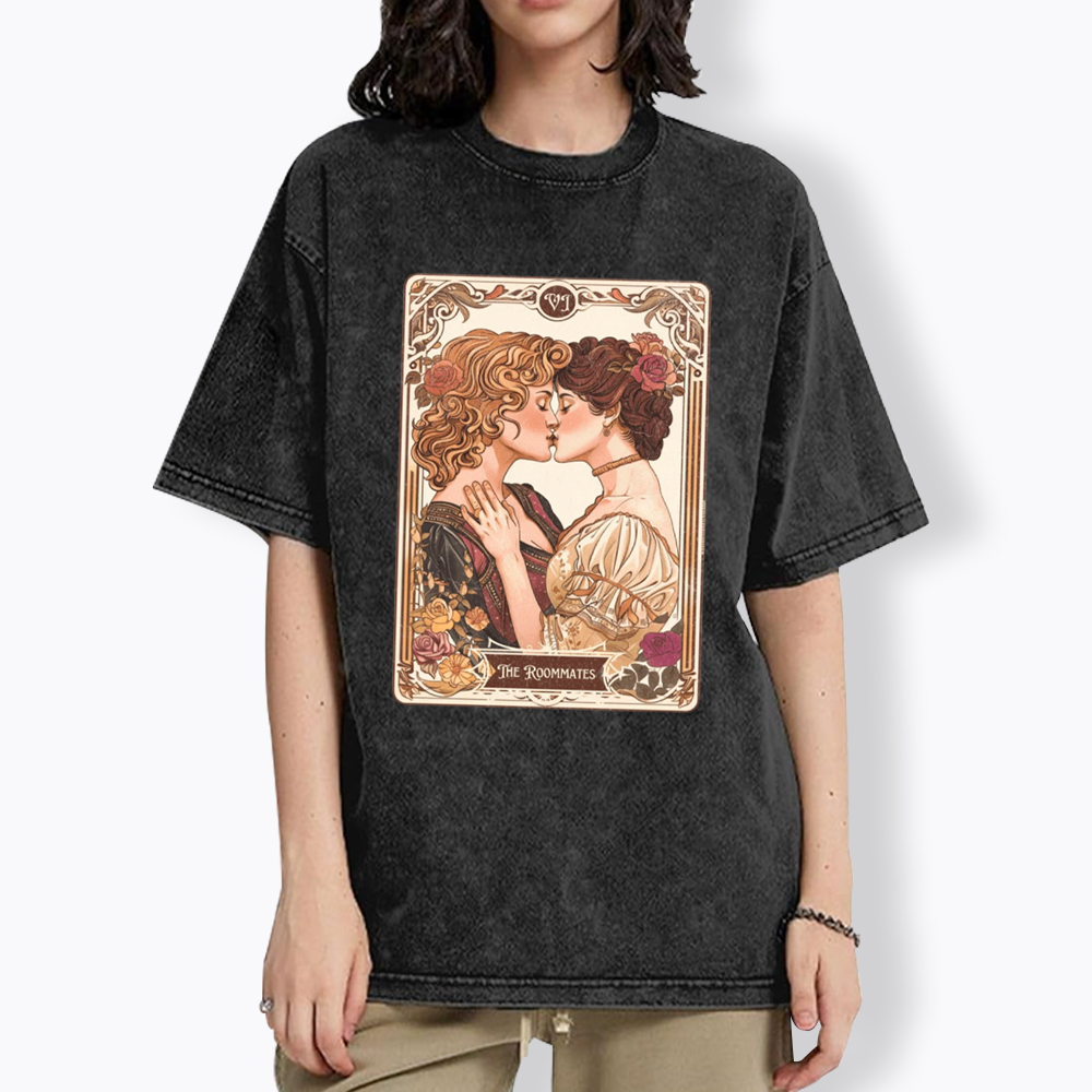 Lesbian Pride Tarot Card and They Were roommates Washed T-Shirt
