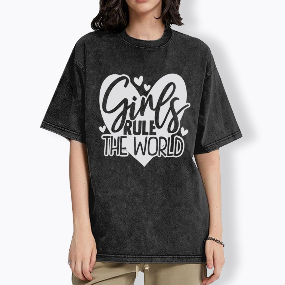 Girls Rule The World Washed T-Shirt