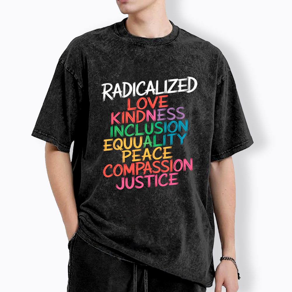 Groovy Radicalized By Basic Decency Feminist LGBT Pride Washed T-Shirt
