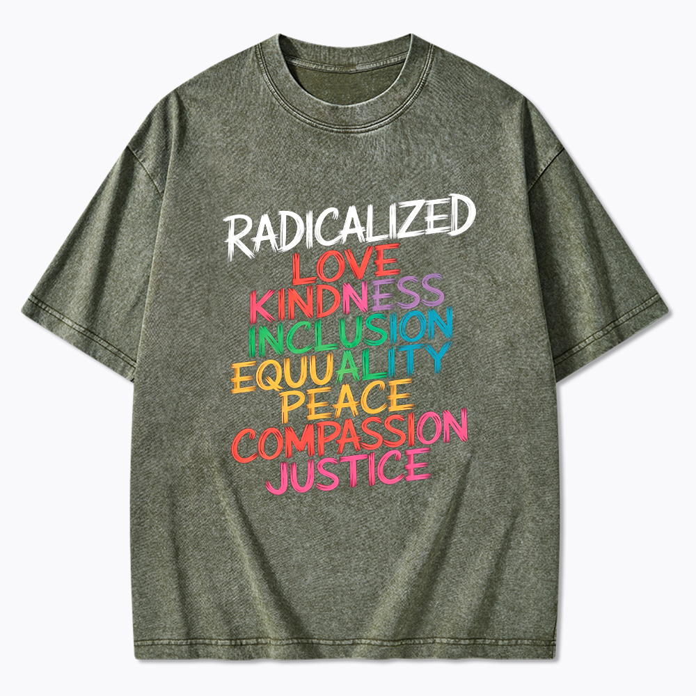 Groovy Radicalized By Basic Decency Feminist LGBT Pride Washed T-Shirt