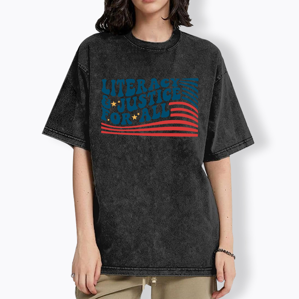 Literacy And Justice For All Washed T-Shirt