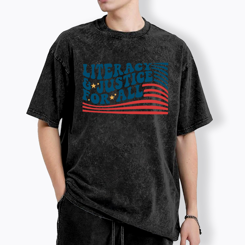Literacy And Justice For All Washed T-Shirt