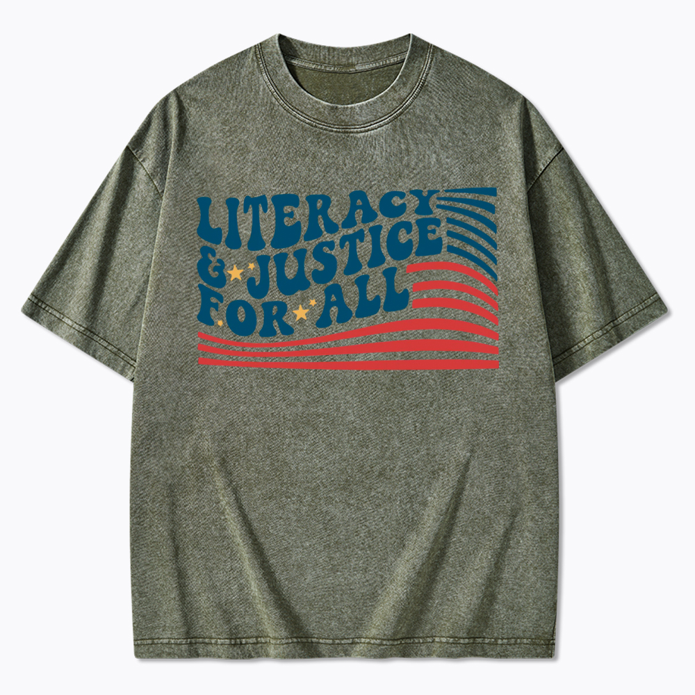 Literacy And Justice For All Washed T-Shirt