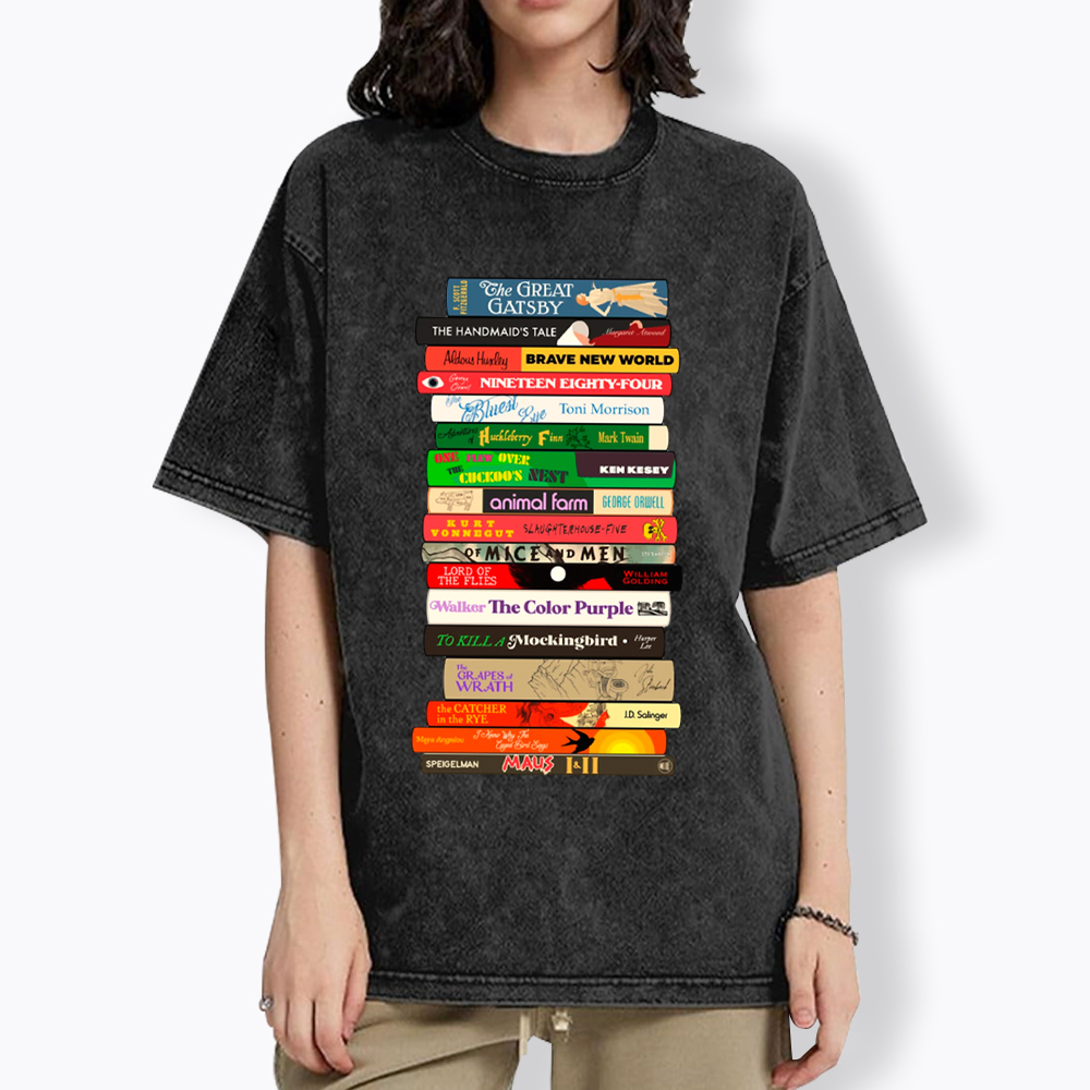 Banned Books Stack Washed T-Shirt