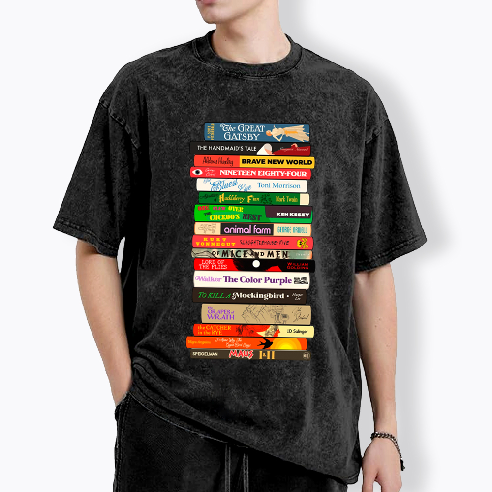 Banned Books Stack Washed T-Shirt