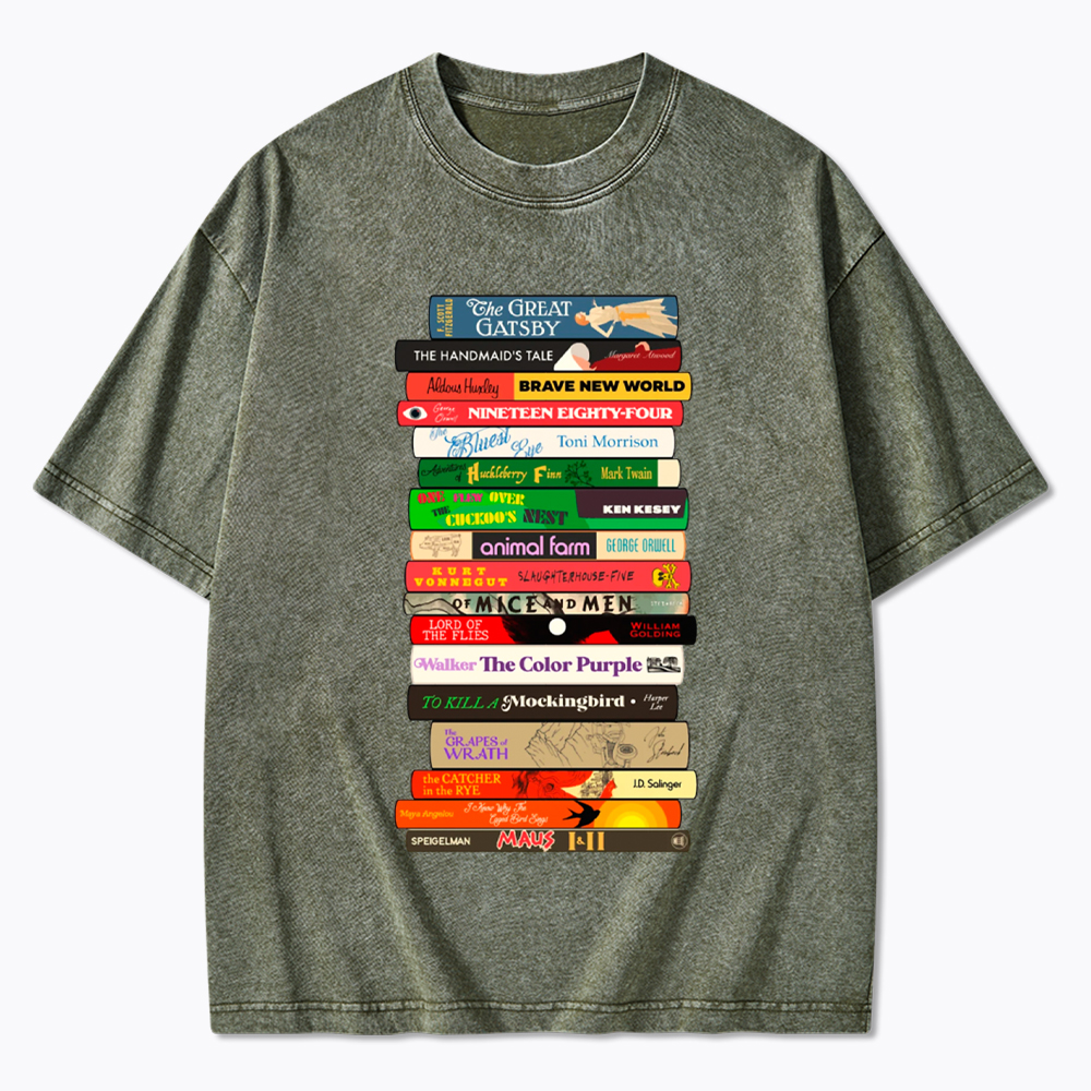 Banned Books Stack Washed T-Shirt