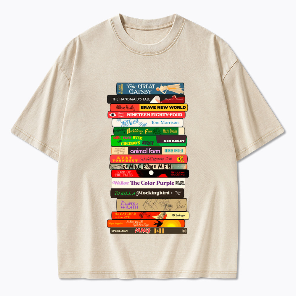 Banned Books Stack Washed T-Shirt