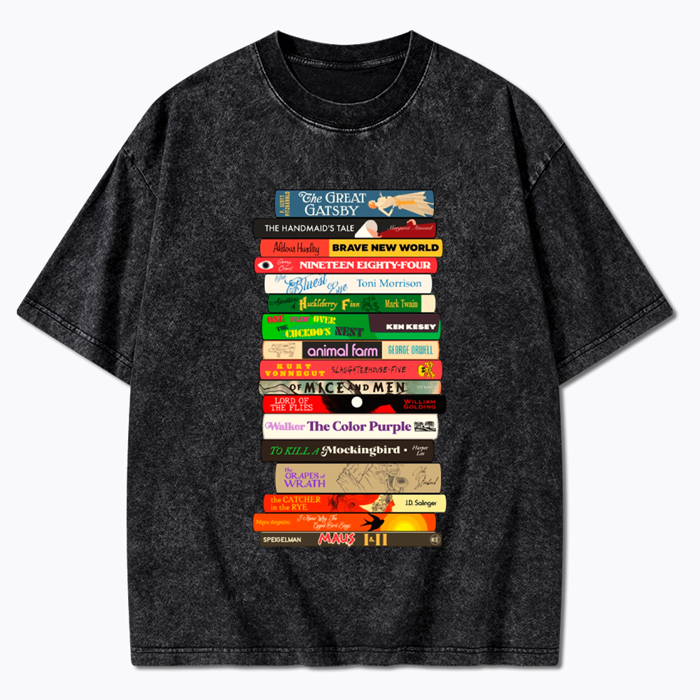 Banned Books Stack Washed T-Shirt