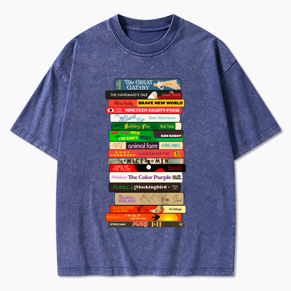 Banned Books Stack Washed T-Shirt