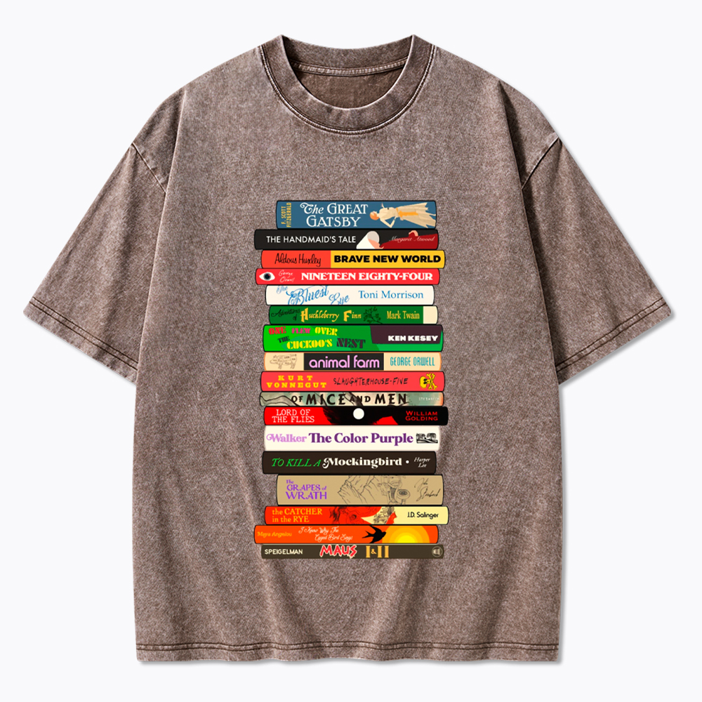 Banned Books Stack Washed T-Shirt