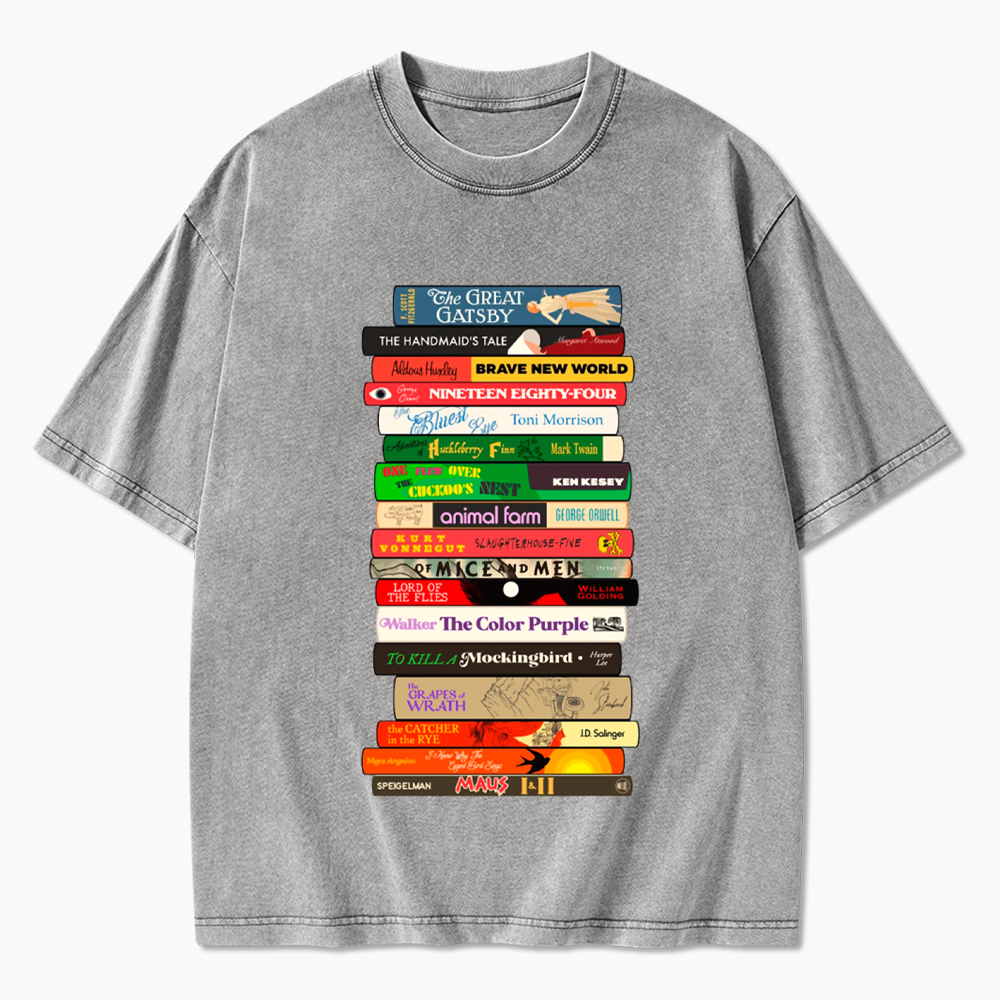 Banned Books Stack Washed T-Shirt