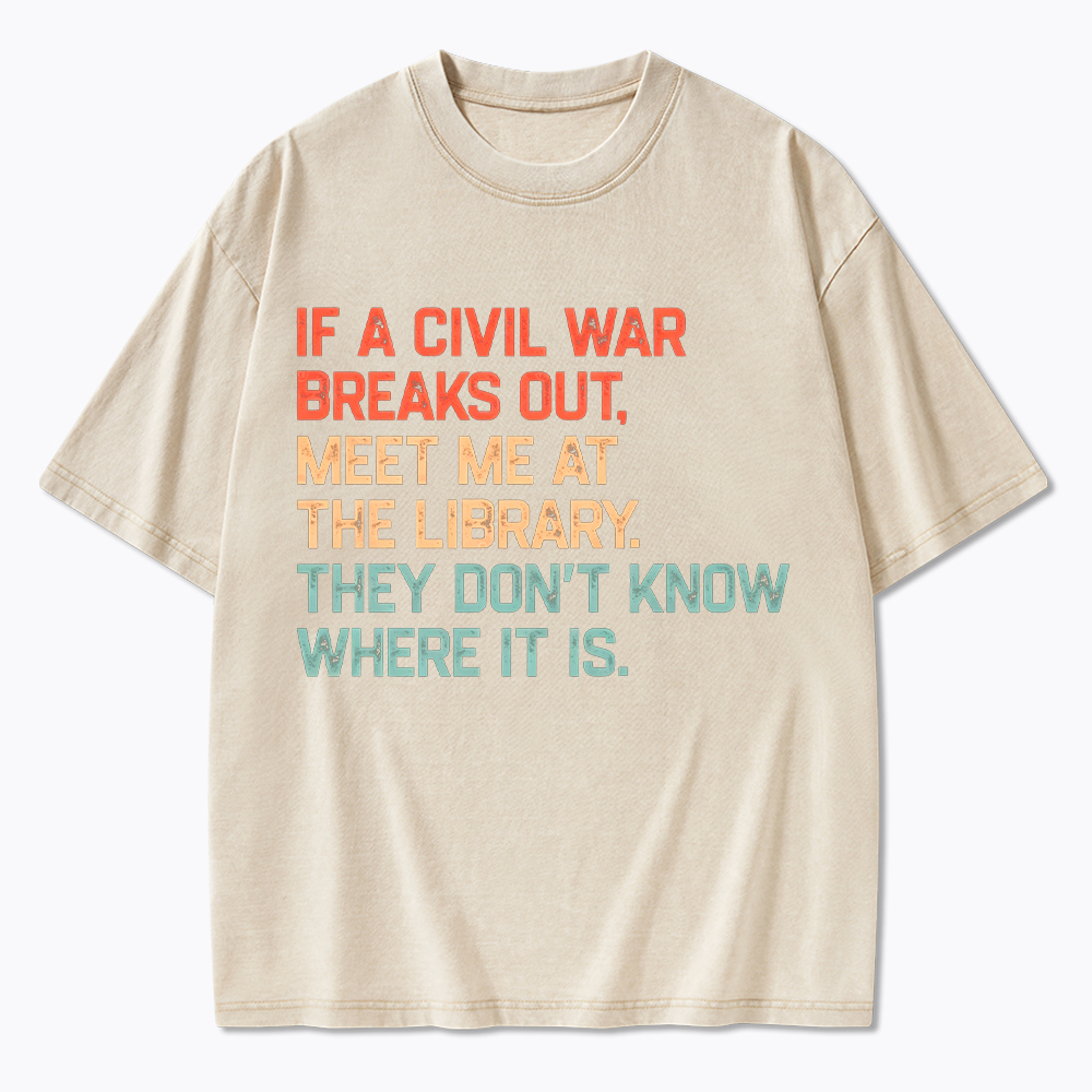 Meet Me At the Library They Won’t Know Where It is Washed T-Shirt