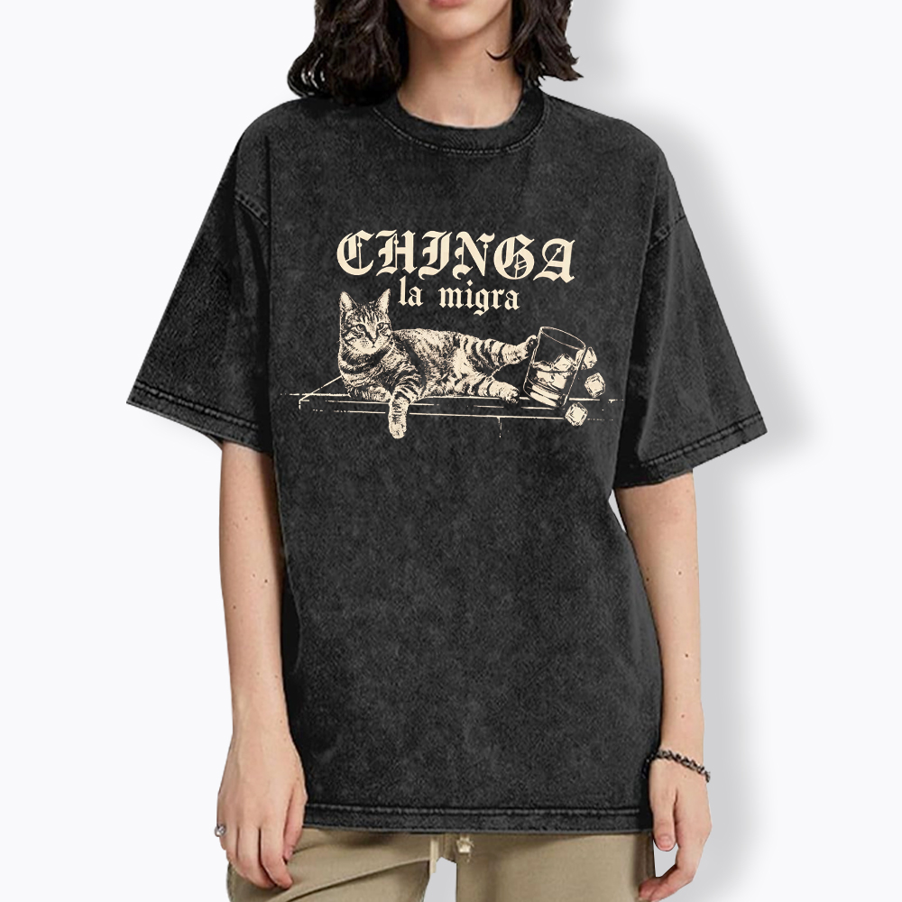 Chinga La Migra Cat Washed T-Shirt